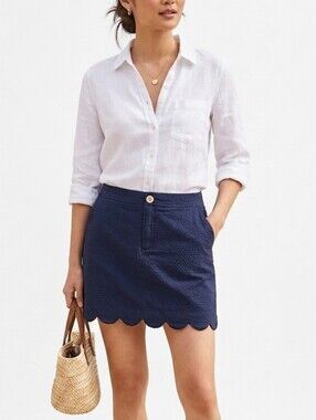 Talbots Navy Scalloped Mini Skirt